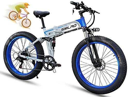 Vélos électriques : COZY LS Vélos électriques Pliant pour Adultes, 26Inc VTT électrique avec Moteur Haute Vitesse 500W / 1000W, Fat Bike avec Batterie Amovible au Lithium 48V 13Ah pour Hommes Femmes White