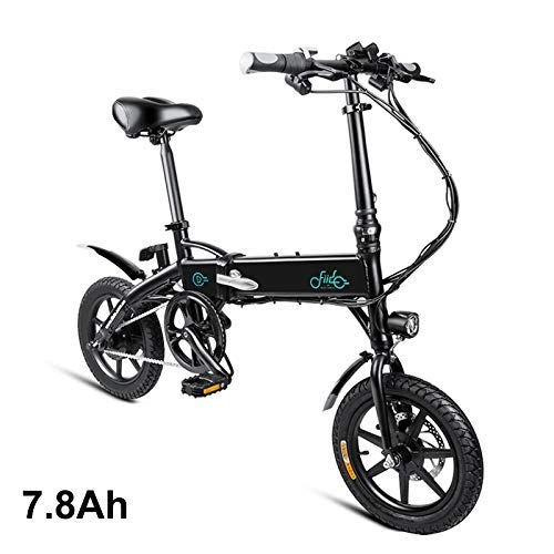 Vélos électriques : Crazywind Unisexe lectrique Vlo Pliant Pliable Bicyclette Scure Rglable Portable pour Cyclisme - Noir, 7.8Ah