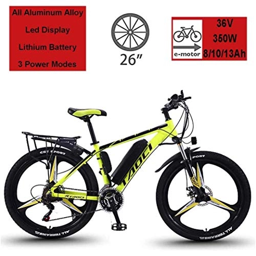Vélos électriques : CYQAQ Vélos électriques pour Adultes, vélos électriques en Alliage de magnésium, vélos Tout Terrain, 26"36V 350W 13Ah Batterie Lithium-ION Amovible Mountain Ebike pour Hommes, Jaune, 13Ah80KM