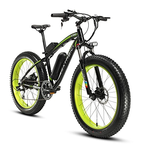 Vélos électriques : Cyrusher® Extrbici XF660 48V 500 Watt Noir Vert Vélo Electrique Vélo Electrique pour Homme 7 Vitesses Vélo Electrique Freins à Disques
