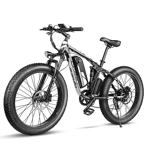 Vélos électriques : Cyrusher Vélo Électrique, XF800 26" Fat Bike Electrique, Batterie 48V / 13Ah, Moteur 250W, Shimano 7 Vitesses, E Bike Ville (Blanc)