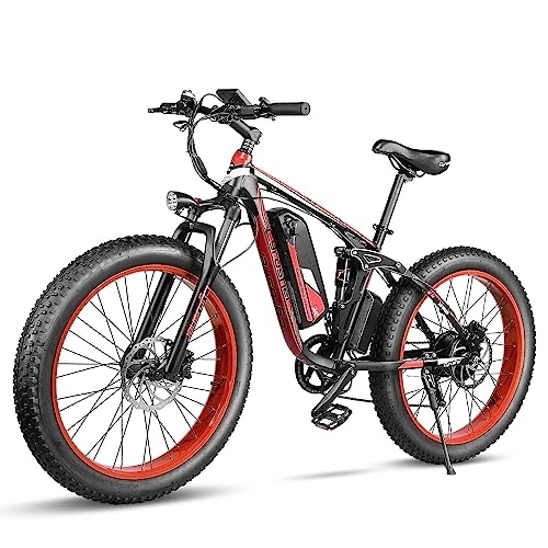 Vélos électriques : Cyrusher Vélo Électrique, XF800 26" Fat Bike Electrique, Batterie 48V / 13Ah, Moteur 250W, Shimano 7 Vitesses, E Bike Ville (Rouge)