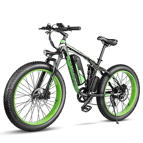 Vélos électriques : Cyrusher Vélo Électrique, XF800 26" Fat Bike Electrique, Batterie 48V / 13Ah, Moteur 250W, Shimano 7 Vitesses, E Bike Ville (Vert)