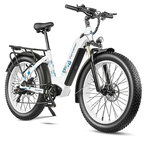 Vélos électriques : Cyrusher vélo électrique, Kuattro E-Bike Tout Terrain de 26 Pouces avec Pneu 4.0 Fat, Vélo électrique avec Batterie Amovible 48V 17Ah, Vélo électrique Pas à Pas (Blanc)