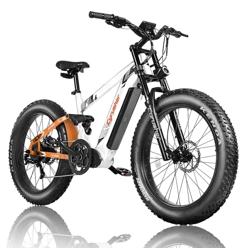 Vélos électriques : Cyrusher Vélos électriques, Ranger EBIKE Tout Terrain de 26 Pouces avec Pneu 4.0 Fat et Batterie 52V 20Ah, VTT Électrique E-Bike (Blanc)