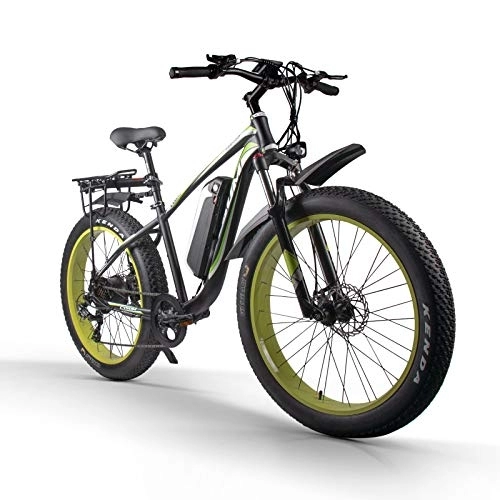 Vélos électriques : Cysum 26 ''Vélo électrique Gros Pneu Ebike 48v 17ah Batterie au Lithium Cadre en Alliage d'aluminium Adulte Homme Femme VTT électrique (Black Green)