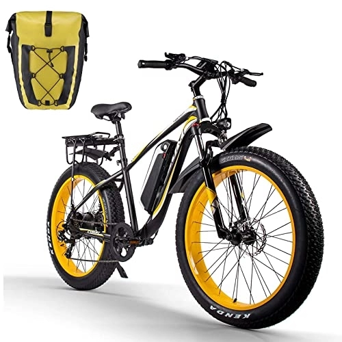 Vélos électriques : cysum M980 Vélo de Montagne électrique 26 Pouces, Batterie Lithium-ION 48 V / 17 Ah, Shimano 7 Vitesses, vélo de Montagne électrique pour Adulte (Jaune)