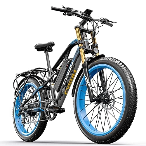 Vélos électriques : cysum Vélo électrique CM-900 pour Homme 26" 4.0 Fat Tire Snow E-Bike Mountainbike (Noir et Bleu)