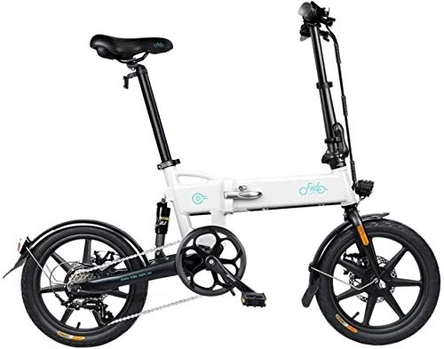 Vélos électriques : D2S 16 Pouces Pneus Pliant vlo lectrique avec Moteur 250W Max 25 kmh 6 Vitesses Shimano Maj 7.8Ah Batterie for Adultes, Couleur:. Gris (Color : White)