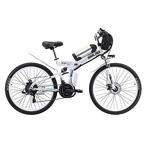 Vélos électriques : DJP Vlo de Montagne, Ebike Pliable de Meubles Avec Moteur Sans Brosse de 350W, Vlo lectrique de Roue de 26 Pouces 21 Vitesses, Vlos de Montagne Portatifs de Batterie Au Lithium Blanc 350W 48V 20A