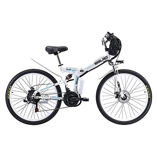Vélos électriques : DJP Vlo de Montagne, Meubles Pliants Portables Au Lithium-Ion Batteries Ebikes, Vlo lectrique Vtt Pour Adultes, Roue 26 Pouces 21 Vitesses E-Bike Noir 500W 48V 10Ah, Blanc