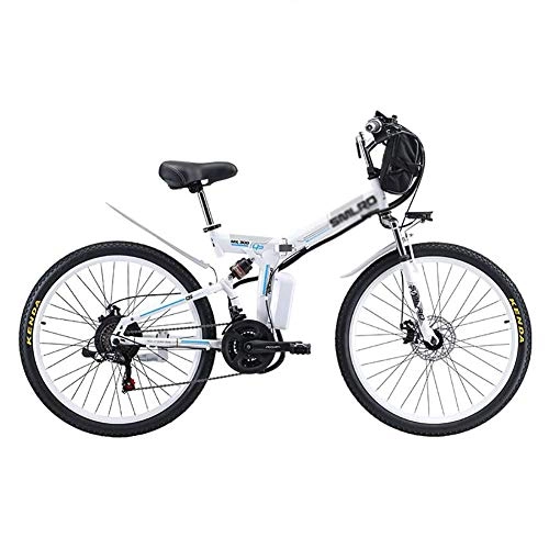 Vélos électriques : DJP Vélo de Montagne, Mobilier 3 Modes de Conduite Ebike Pour Adultes Cyclisme En Plein Air, Vtt Électriques Pliants, Roue Lithium-Ion Batter Vélo Électrique Noir 350W 48V 8Ah, Blanc