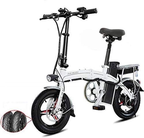 Vélos électriques : DLC Vélo Électrique Pliant Léger Et En Aluminium Avec Assistance Électrique Aux Pédales Et Batterie Au Lithium-Ion 48V Vélo Électrique Avec Roues de 14 Pouces Et Moteur de Moyeu 400W, 40 À 60 Km Blan