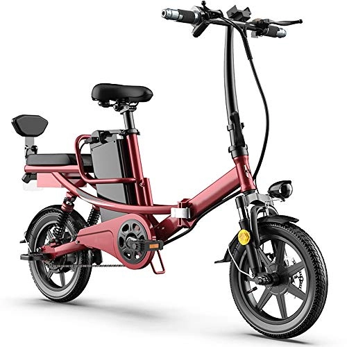 Vélos électriques : DREAMyun Vélo électrique Pliant pour Adultes, vélo électrique de 14", vélo à pédale assistée pour Banlieue avec Moteur 350W, Vitesse maximale 25km / h, Batterie Lithium-ION Amovible 48V / 11Ah, Rouge
