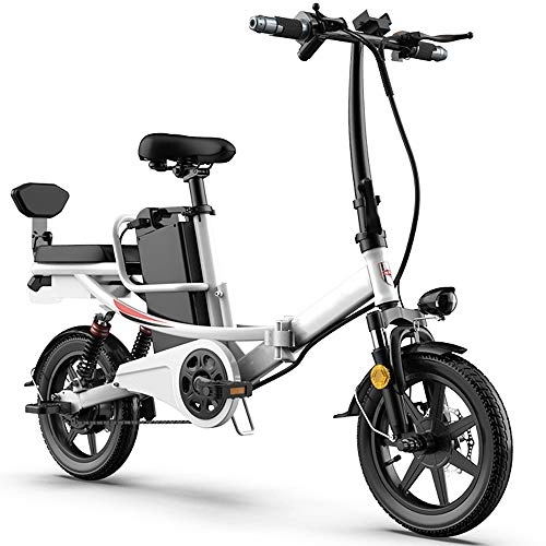 Vélos électriques : DREAMyun Vélo électrique Pliant pour Adultes, vélo électrique de 14", vélo à pédale assistée pour Banlieue avec Moteur 350W, Vitesse maximale 25km / h, Batterie Lithium-ION Amovible 48V / 15Ah, Blanc