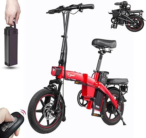 Vélos électriques : DYU Vélo Électrique Pliable, 14 Pouces Smart Urban E-Bike avec 3 Modes de Conduite, Vélo Électrique avec Pédalage Assisté, Clé sans Fil, Batterie Amovible, Portable Compact, Adulte Unisexe (Rouge, A5)