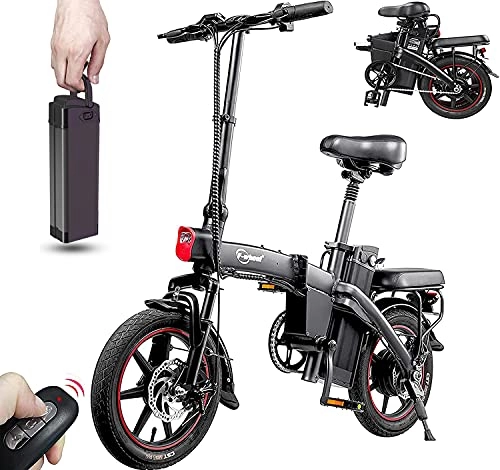 Vélos électriques : DYU Vélo Électrique Pliant, Vélo Électrique Portable de 14 Pouces Avec Clé Sans Fil, Assistance à la Pédale de Vélo Électrique 350 W, Batterie Amovible 48V 7.5Ah, Vélo de Ville Compact, Adulte Unisexe