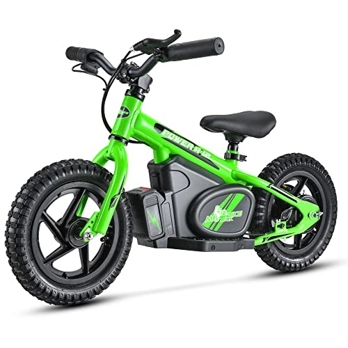 Vélos électriques : Electric Balance Bike MIO TECK | Vélo électrique pour enfants, 12 pouces, 3-5 ans, 2 Vitesses 8-16 Km / h, 24 V 100 W Brush Motor (vert fluo)