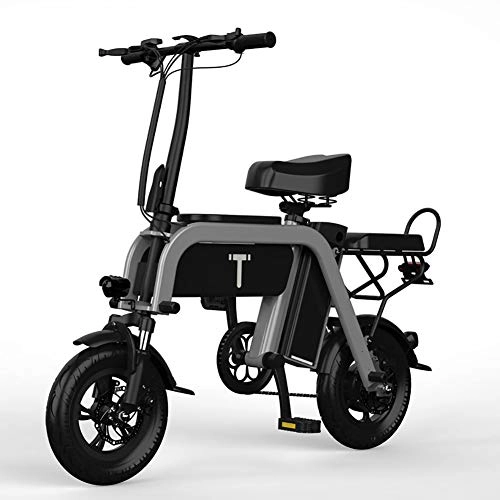 Vélos électriques : Embrassant Parent-Enfant Vélo électrique, Mini Petit Pliage VTT Pliant pour Maman Et Enfants, 3 Sièges Artefact De Bébé De Marche E-Bike Gris 350w 48v 7.5ah