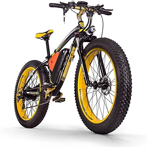 Vélos électriques : ENLEE Rich BIT RT-012 Gros vélo électrique Puissant 1000W 48V 17Ah avec Moteur arrière et Suspension Avant (Black-Yellow)