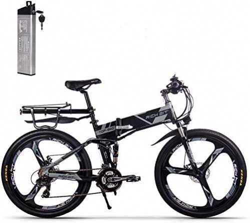 Vélos électriques : ENLEE Rich BIT TOP-860 36V 250W 12.8Ah vélo de Ville à Suspension complète vélo de Montagne Pliable électrique Pliable (Black-Gray)