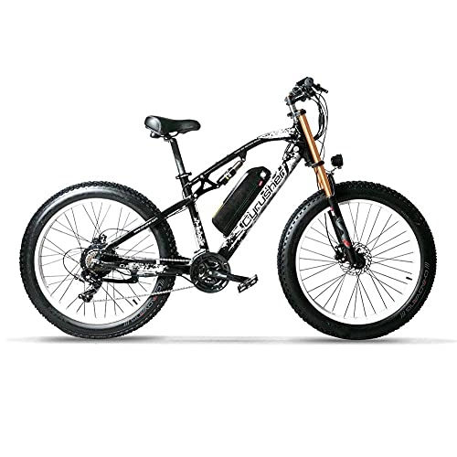 Vélos électriques : Extrbici Ebike XF900 Vélo électrique à suspension complète pour homme avec batterie au lithium 48 V 17 Ah avec port de charge USB, pneus de 66 cm 21 vitesses