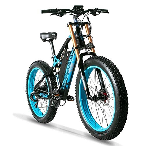 Vélos électriques : Extrbici Gros vélo électrique à Suspension complète, vélo électrique 48V avec Batterie au Lithium 17A, Vitesse maximale de la Moto 40 km / h (Bleu foncé)