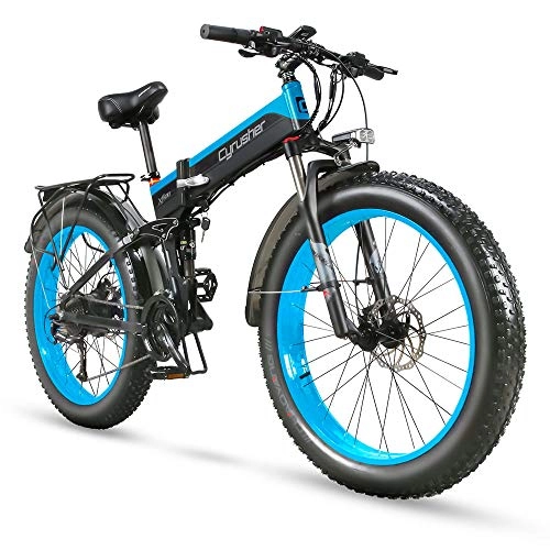 Vélos électriques : Extrbici Vélo Pliable électrique Homme Gros Pneu VTT 1000 W 48 V Tout Terrain Adult Trois Modes de Conduite XF690 （Bleu）