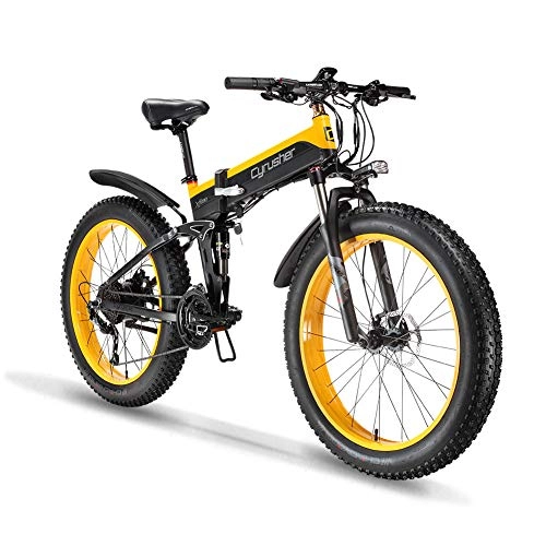 Vélos électriques : Extrbici Vélo Pliable électrique Homme Gros Pneu VTT 1000 W 48 V Tout Terrain Adult Trois Modes de Conduite XF690 （Jaune）