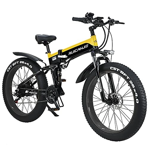 Vélos électriques : fangqi Vélos électriques, R5 Vélo électrique pliant 26", 48V / 12, 8AH, Batterie Amovible, Shimano 21 Vitesses, Frein Hydraulique, Convient pour une Taille de 165 à 190 cm, Dérailleur automatique. (jaune)