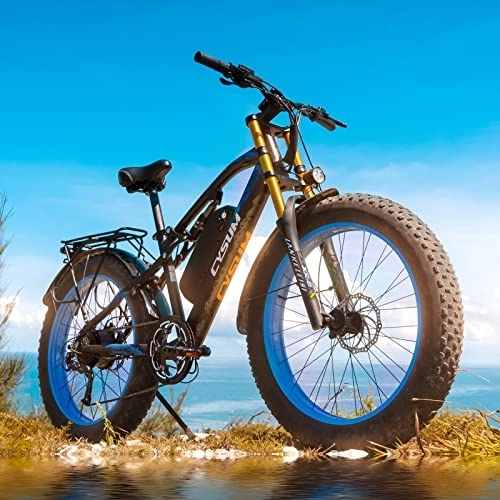 Vélos électriques : Fat Bike Electrique, Expédié d'europe, 26 Pouces Velo Electrique Homme Femme, VTT Electrique Adulte, 48V 17Ah Amovible LI-Batterie, Tout Terrain Plage Off-Road Mountain Ebike (Bleu)