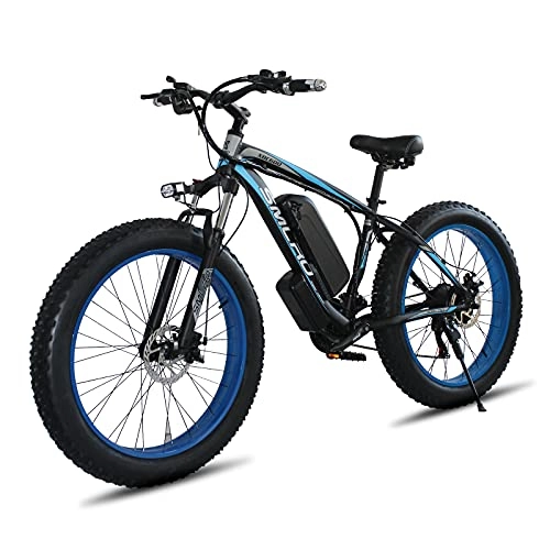Vélos électriques : Fat Tire Vélo électrique pour adulte, Fat Tire Electric Mountain Bike 7 vitesses, vélo à neige tout terrain avec batterie au lithium 48 V (noir bleu 15 A)
