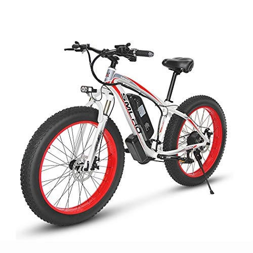 Vélos électriques : Fat Tire Vélo électrique pour adulte - Vélo électrique - 7 vitesses - Avec batterie au lithium amovible de 48 V - Blanc et rouge - 15 A