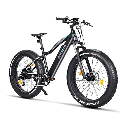 Vélos électriques : Fatbike Pedelec - Vélo électrique - Fitifito FT26 - Moteur arrière 36 V, 250 W - Pneus de VTT Kenda 26 x 4, 0 - Gris / noir mat. , schwarz türkis