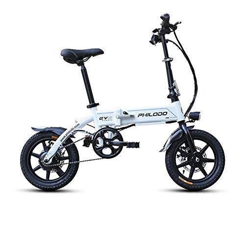 Vélos électriques : FENGFENGGUO Vélo électrique, Batterie au Lithium Ultra légère pour Adultes Pliante de 14 Pouces 36V pour Hommes et Femmes, Mini Scooter Portable de cyclomoteur, White