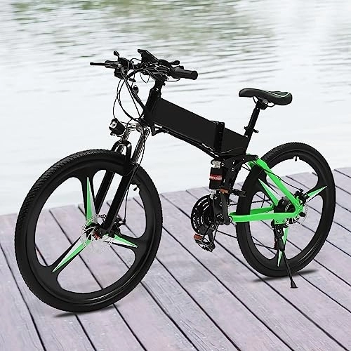 Vélos électriques : Fetcoi VTT électrique 26” 36 V 250 W 21 vitesses Vélo électrique pliable avec écran LCD LED pour hommes et femmes Vert