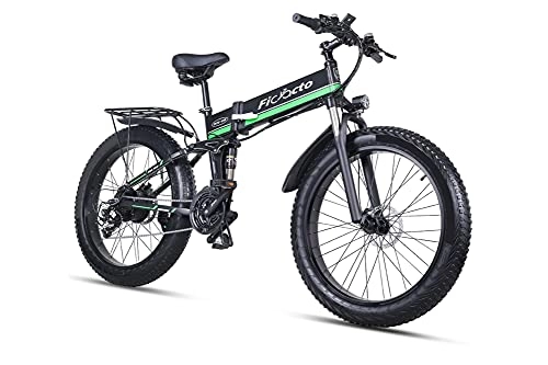 Vélos électriques : Ficyacto Vélos électriques Pliable pour Adulte 26" avec Batterie Amovible 12.8Ah, 1000W, Shimano 21 Vitesses, Suspension Totale