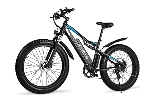 Vélos électriques : Ficyacto Vélos électriques pour Adultes VTT Electrique 26" 1000W, Suspension Totale, Affichage LCD, Batterie 48V 17Ah