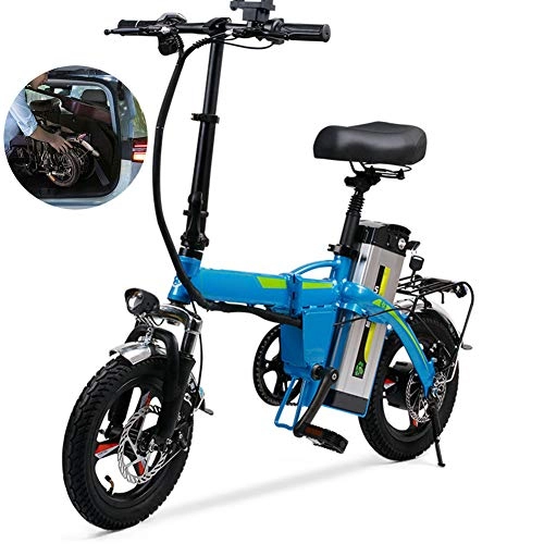 Vélos électriques : Fxwj Vélo Electrique VTT 14" Gros Electric Bike avec 400W Moteur Batterie Au Lithium 48V 3.0AH Et Disque Hydrauliques pour Adulte Homme, Bleu