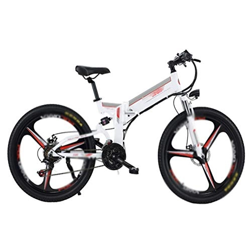 Vélos électriques : FZYE 26 Pouce Vélos Électriques 48V / 12Ah Lithium Battery Economie D'énergie Vélo Montagne Bicyclette, AffichageLED Amortisseur Sports Et Loisirs pour Hommes, Blanc