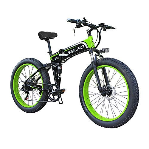 Vélos électriques : FZYE 26 Pouce Vélos électriques 4.0 Gros Pneu Bicyclette Plage Snowfield Cyclisme Vélos Affichage, Phare LED Sports Loisirs, Vert
