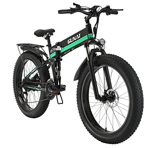 Vélos électriques : GAVARINE Fat Tire VéLo ÉLectrique, VéLo de Montagne à Suspension IntéGrale Pliable, avec Batterie au Lithium Amovible 48V 12.8AH et Grand ÉCran LCD de 3, 5 Pouces (Vert)
