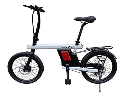 Vélos électriques : GermanXia Vélo électrique pliable 20" 19 kg, Urban 250 W, batterie Intube, frein à disque (blanc avec poignée d'accélérateur)