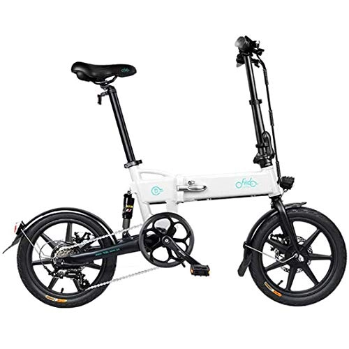 Vélos électriques : GJNWRQCY Vélo électrique Pliant pour Adultes pneus de 16 Pouces vélo électrique de Montagne 250W Watt Moteur 6 Vitesses vélo électrique, Blanc