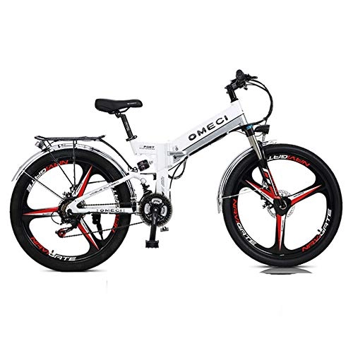Vélos électriques : GRF-XB 2020 Mise Niveau lectrique VTT, vlo lectrique Pliant, 21 Vitesse 26" 48V 300W Batterie Lithium-ION 10Ah en Alliage d'aluminium for Adultes Ebike Vlos (Color : White)