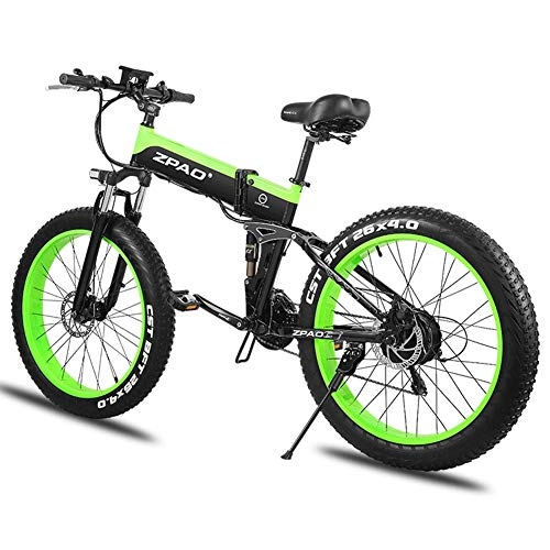Vélos électriques : Gros Pneu de Vlo, 26'' Vlos lectriques VTT 21 Vitesses Fat Bike Electrique Batterie au Lithium Amovible Freins Disque Avant et Arrire (Color : Green)