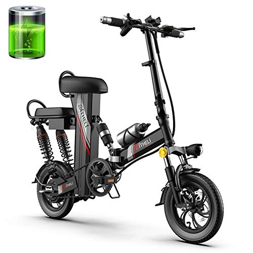 Vélos électriques : GUOJIN Vlo lectrique Pliant, 12" City E-Bike Puissant Moteur 350W, Vitesse Jusqu' 25 Km / H, 60Km La Longue Porte, 48V 11Ah Batterie Lithium Rechargeable, avec Pdale, Noir