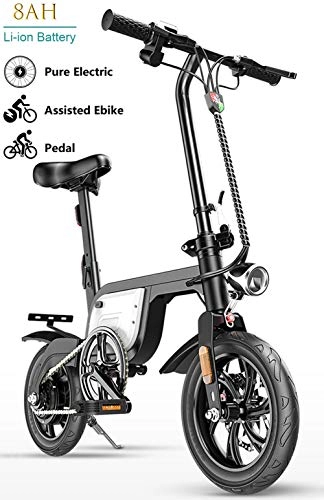 Vélos électriques : GUOJIN Vélo Électrique 12" Vélo Adulte Pliant Moteur 250W, Vitesse Jusqu'à 25 Km / H, Vélo Pliant Léger en Alliage Vélo, 36V 8Ah Batterie, City E-Bike Adulte Unisexe, Blanc