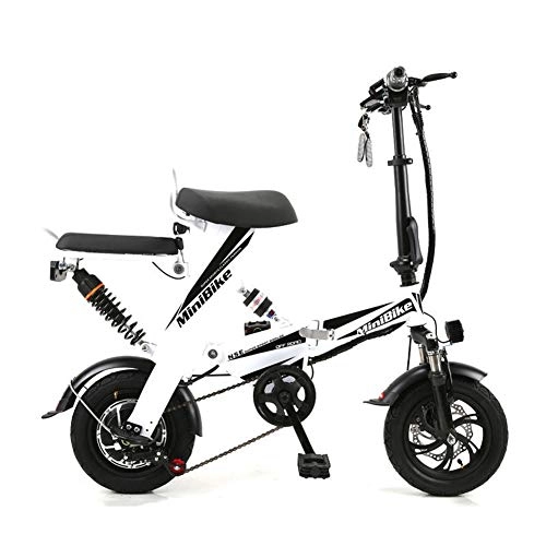 Vélos électriques : GUOJIN Vélo Électrique Pliant, 12" Vélo Adulte Pliant Moteur 250W, Vitesse Jusqu'à 25 Km / H, 120Km La Longue Portée, 48V 25Ah Batterie, City E-Bike, Blanc