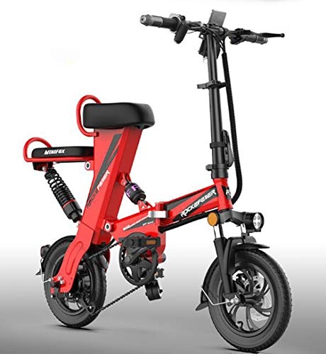 Vélos électriques : GUOJIN Vélo Électrique Pliant 12" Vélo Adulte Pliant Moteur 250W Vitesse Jusqu'à 25 Km / H 120Km La Longue Portée 48V 25Ah Batterie, City E-Bike, Rouge